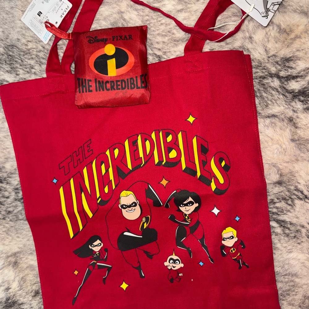 Disney Pixar The Incredibles Red Foldable Tote Bag and canvas tote
